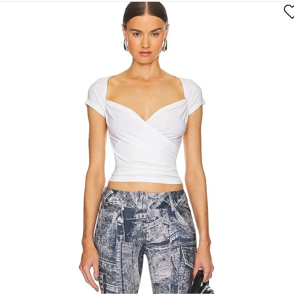 Cap Sleeve Sweetheart Side Drape Top in Snow White
NORMA KAMALI